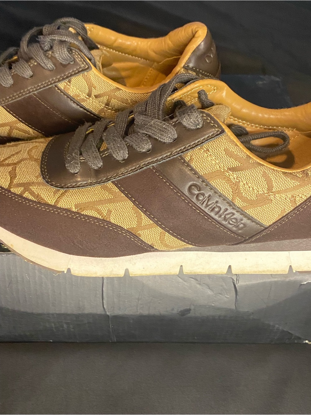 Calvin Klein Brown and Tan Logo Knit Athletic Sneakers - Picture 4 of 7